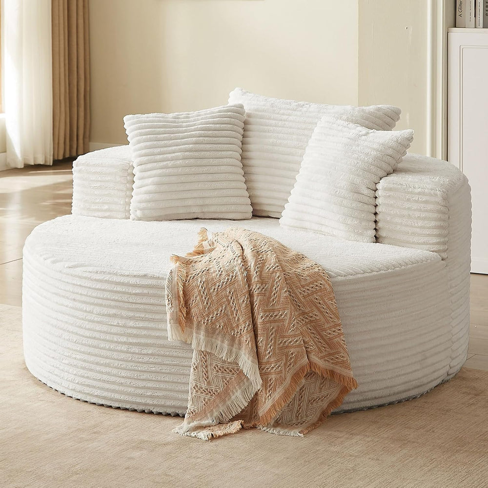 LUCKHAO 55'' Oversized Round Chair Lounge Chaise Indoor, Cloud Cordur...