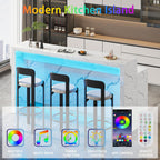 71'' Faux Marble Dining Table for 6 People, 2-Tier Tall Modern Kitchen Island with LED Lights, Rectangle Kitchen Dining Table for Home