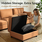 Leather Sectional Sofa, 78" Oversized Loveseat Couch with Storage, Deep Seat Scratch Resistant Faux Leather, Wide Vegan Leather Sofa, (Brown, Loveseat + Ottoman)