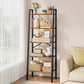Hoctieon Industrial Ladder Bookshelf, Multifunctional Ladder Shelf, 5-Tier Tall Bookshelf, Open Ladder Shelf Bookcase, for Living Room, Home Office, Kitchen, Bedroom, Metal Frame, Rustic Brown