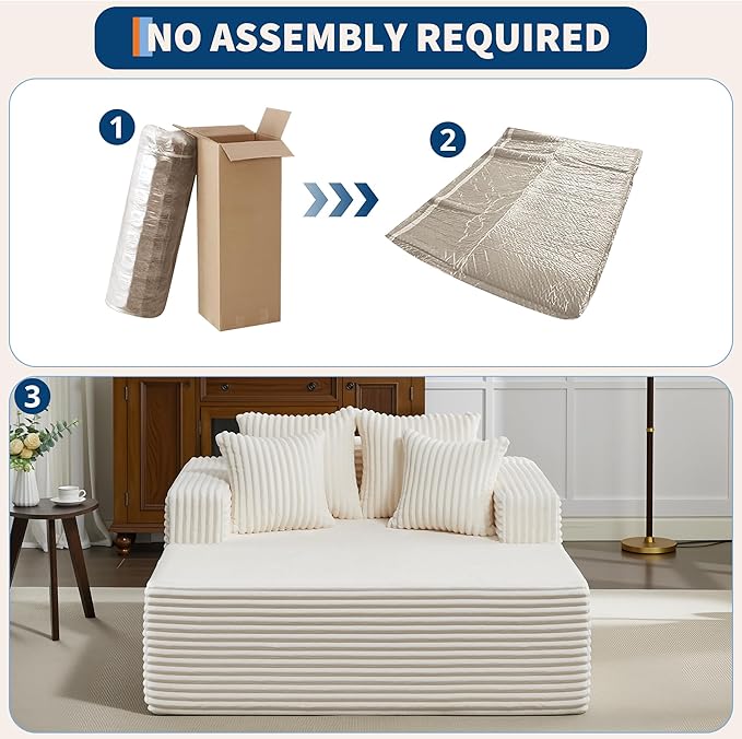 54.3"W Oversized Chaise Lounge Chair Indoor, Boneless Corduroy Sleeper Sofa Bed with 4 Pillows, Armrests, Comfy Fluffy Reading Couch, No Assembly Required Cloud Sofa for Living Room, Bedroom, Office