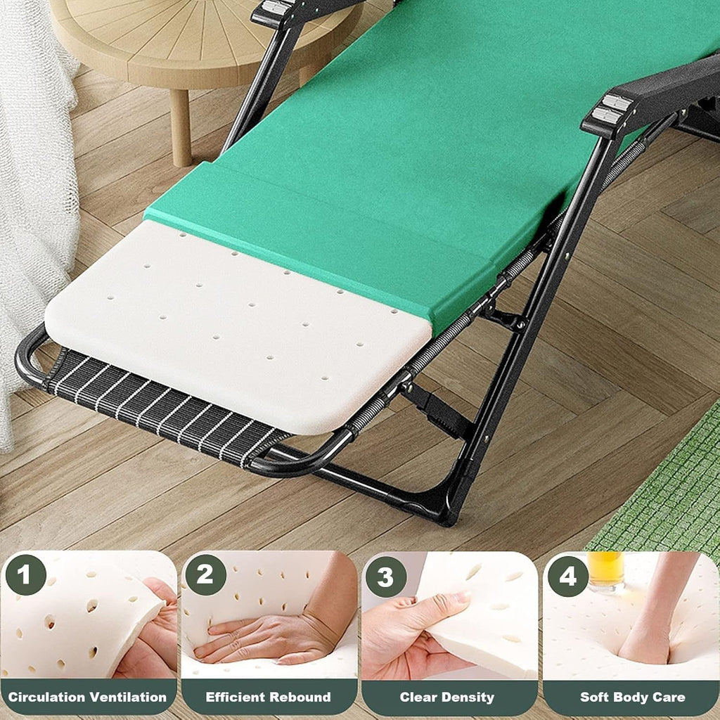 Lawn Recliner Folding Portable Chaise Lounge, Gravity Chair with Detachable Latex Pad, Reclining Patio Lounger(Green)