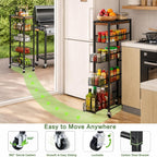 5-Tier Slim Rolling Cart Kitchen Utility Cart, Narrow Kitchen Cabinet with 4 Pull-Out Baskets - Versatile Rolling Storage Cart for Spices, Pantry & Bathroom Organization