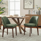 VKNOW Modern Dining Chairs Set of 6, Faux Leather Kitchen Chairs with Wood Legs, Upholstered Side Chair for Kitchen Dining Room, Green