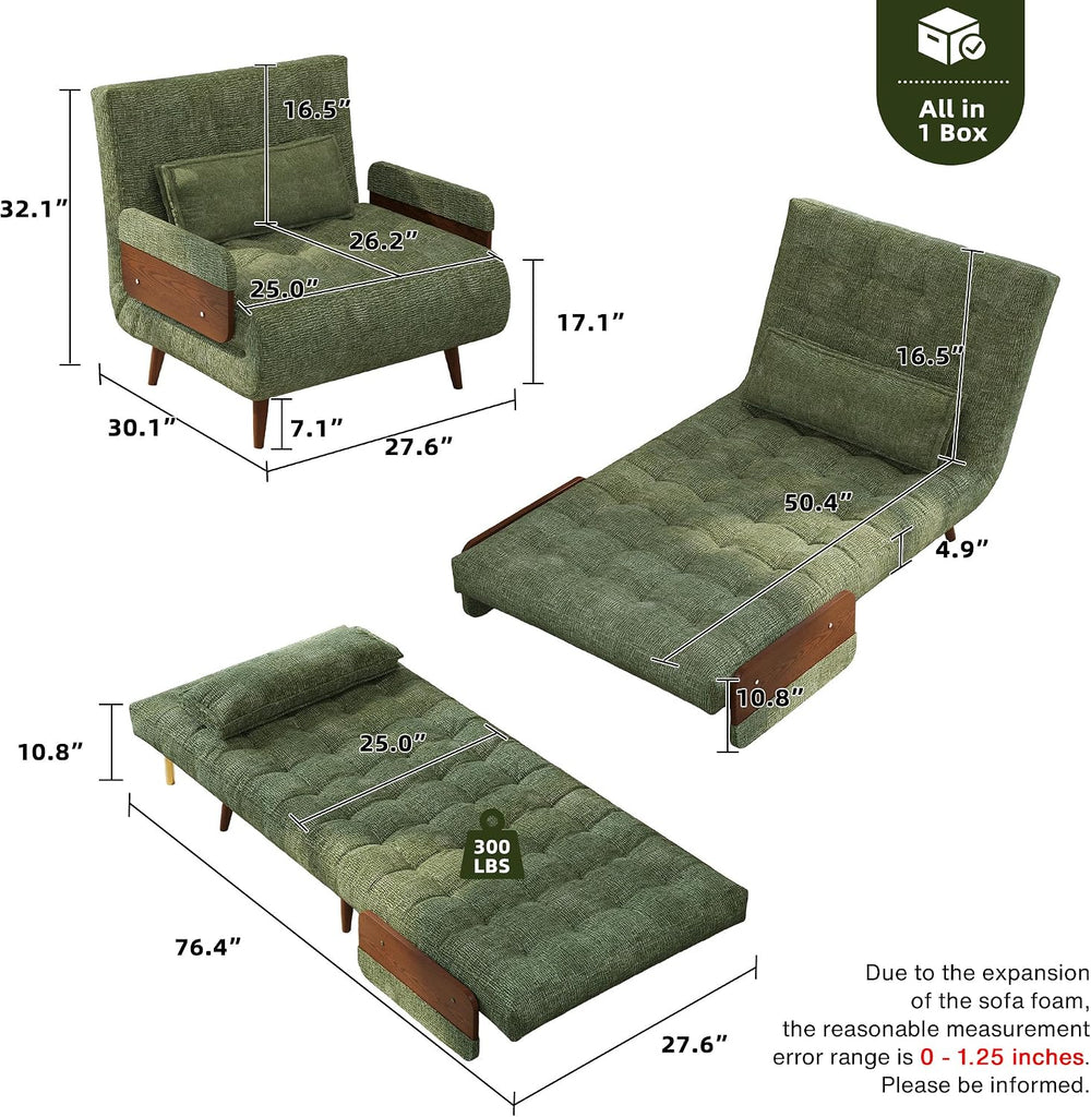 JASIWAY 28" Mid-Century Convertible Sofa Chair Bed Sleeper for Adult, Futon