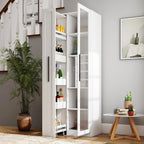 70.87" Multi-Functional Farmhouse Kitchen Pantry Cabinet with Pull-Out 5-Tier Storage Shelf & Glass Doors – Expandable Organizer for Kitchen, Dining Room, Bar & Office (Durable Melamine Finish)