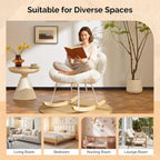 VINGLI 25.6" Extra Wide Criss Cross Nursery Rocking Chair,Cute Curved 115° Reclining Armless Glider,Plush Small Rocker w/Pillow & Solid Wood for Indoor,Bedroom, Living Room,Fluffy Fleece,White