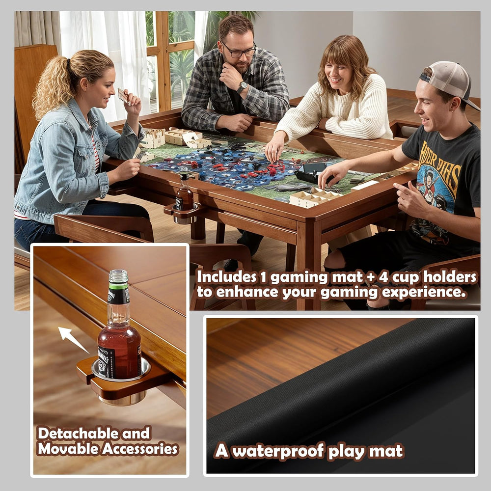 Solid Wood Board Game Table with Removable Table Top for 4–6 Players,Gaming T...