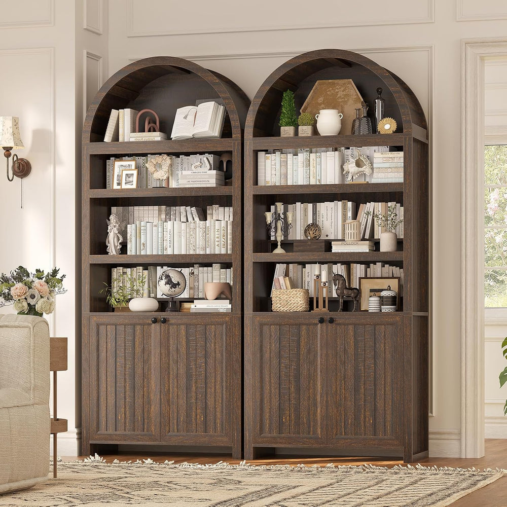 81" Tall Arched Cabinets,Bookcase with storage,Mid-Century Modern 6-Tier...