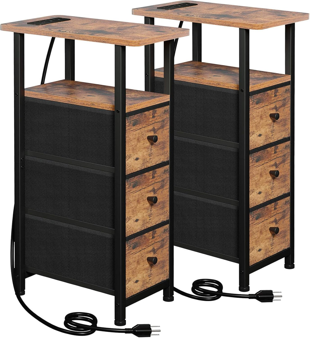 LOAKEKEL Narrow End Tables Living Room Set of 2 with Charging Station, Skinny...