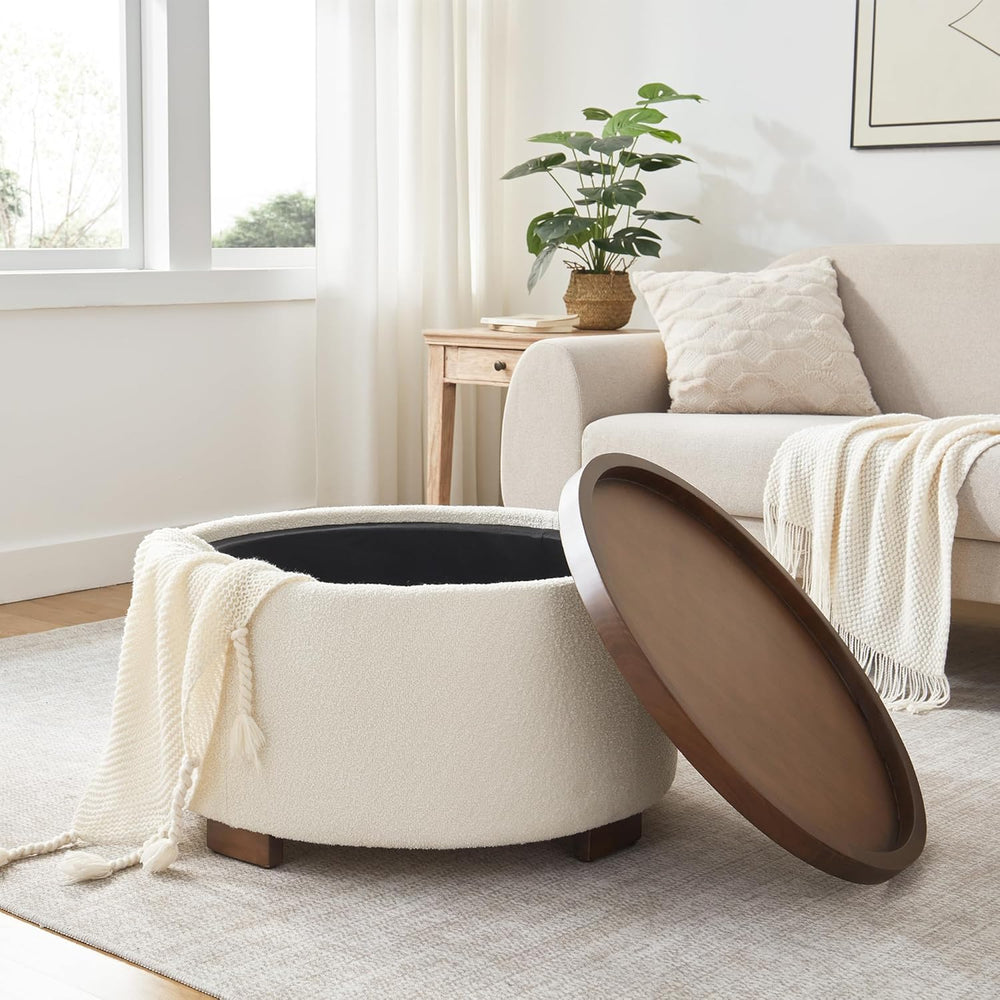 Zihanhome 30 Inch Round Storage Ottoman, Ottoman Coffee Table with Lift Off L...