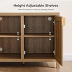SICOTAS TV Stands for Living Room : Rattan TV Console Cabinet with Storage and Shelf, Boho Entertainment Center, 59" Media Console for 55, 65 Inch TV, 26" Tall Television Stands, Oak