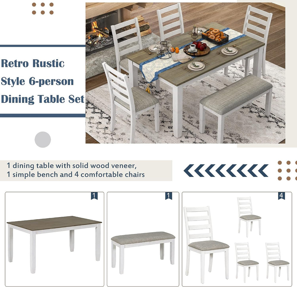Harper & Bright Designs Rustic 6-Piece Dining Set with Table, 4 Upholster...