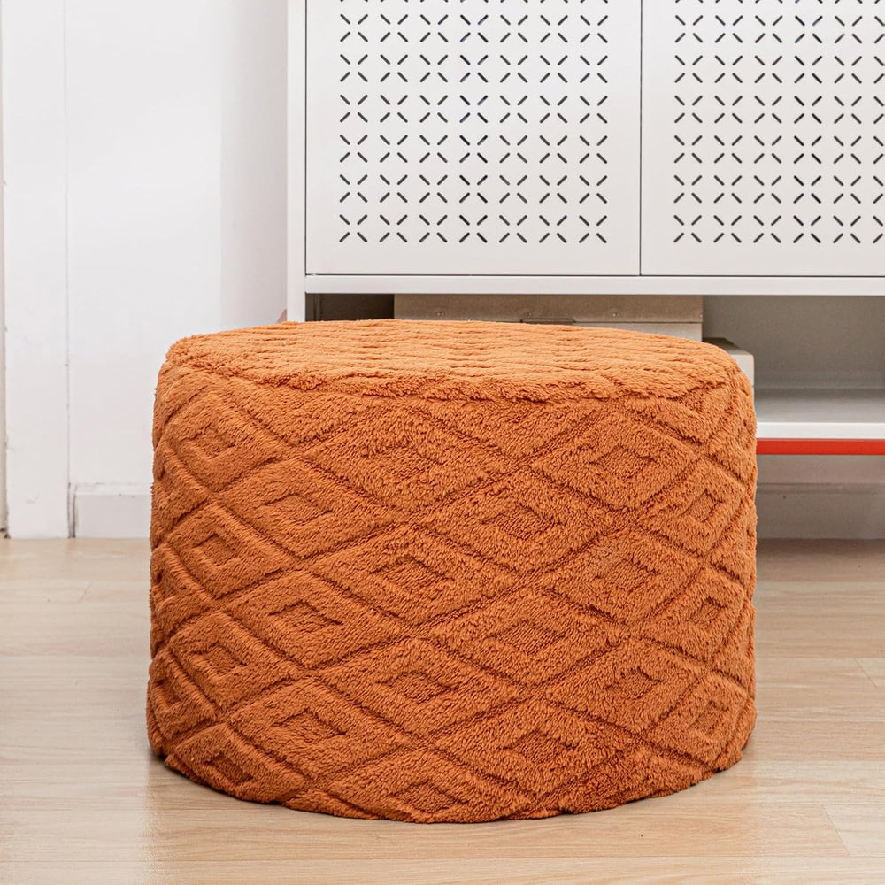 Fluffy Round Ottoman Pouf,Foot Stool Ottoman,Foot Rest,Burnt Orange,20x14In |...