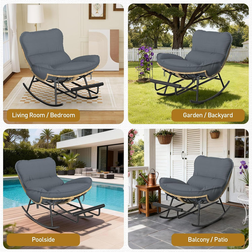 ZENPETIO Papasan Rocking Chair - 500LBS Oversized Rocer with Footrest | Outdo...