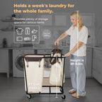 StorageWorks 280L Large Lanudry Hamper with Wheels, Laundry Basket with Wheels 2 Sections, Clothes Sorter Cart with Divider for Hotel, Home, Beige, 1-Pack