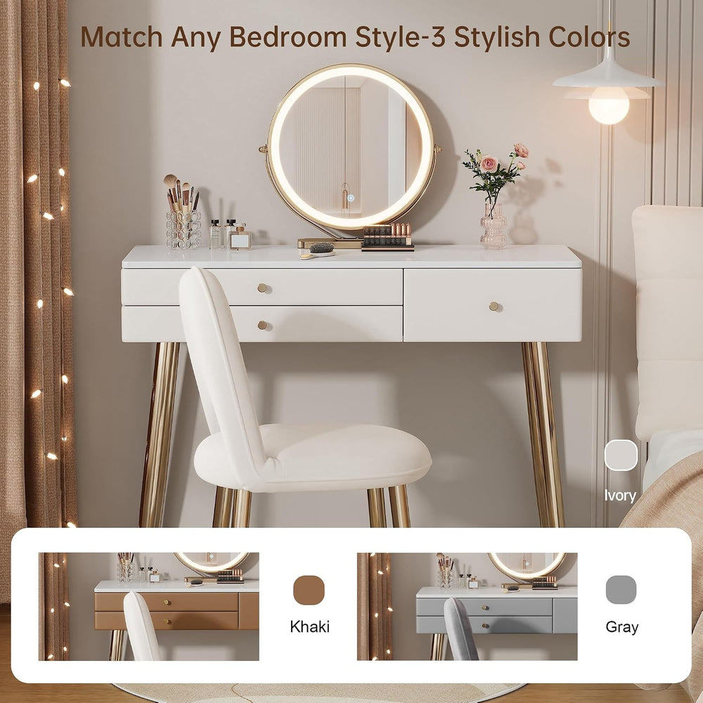 KDCAS 39" White and Gold Vanity with Lights and Chair