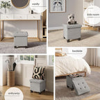 STORAGEBUD Storage Ottoman Cube with Small Bin, 16-in Square Ottoman with Storage for Living Room and Bedroom, Small Ottomans Foot Rest, Fabric Foot Stools Ottomans Max 330lbs, Light Grey