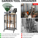 Garden Tool Organizer with Storage Hooks, Yard Tool Tower Rack for Garage Organization and Storage, Up to 35 Long-Handled Tools, Metal Tool Holder with 6 Hooks, Black