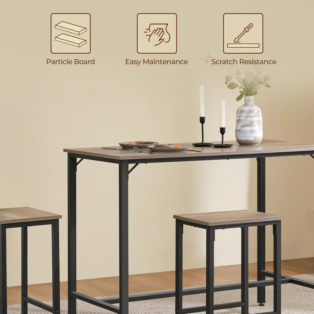 Yaheetech Counter Height Table, 47.5" Bar Table and Chairs Set for 2, Gray