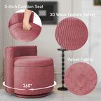 allamazing 360° Swivel Accent Chair with Storage, Vanity Stool with Back, Velvet Storage Ottoman, Upholstered Round Barrel Vanity Chair for Living Room, Makeup Room, Bedroom (Dusty Rose)