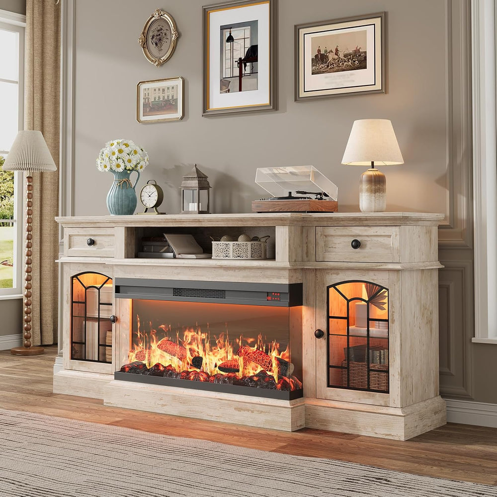 QUW 70" Farmhouse Fireplace TV Stand for TVs up to 80", Entertainme...