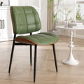 Dining Chair, Mid Century Modern Dining Room Chair, Upholstered Faux Leather Kitchen Chairs with Thick Cushion and Walnut Bentwood Back for Kitchen Dining Room, Green