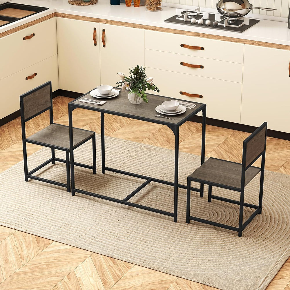 COSTWAY 3-Piece Small Dining Table Set for 2, Industrial Dinette Set with Stu...