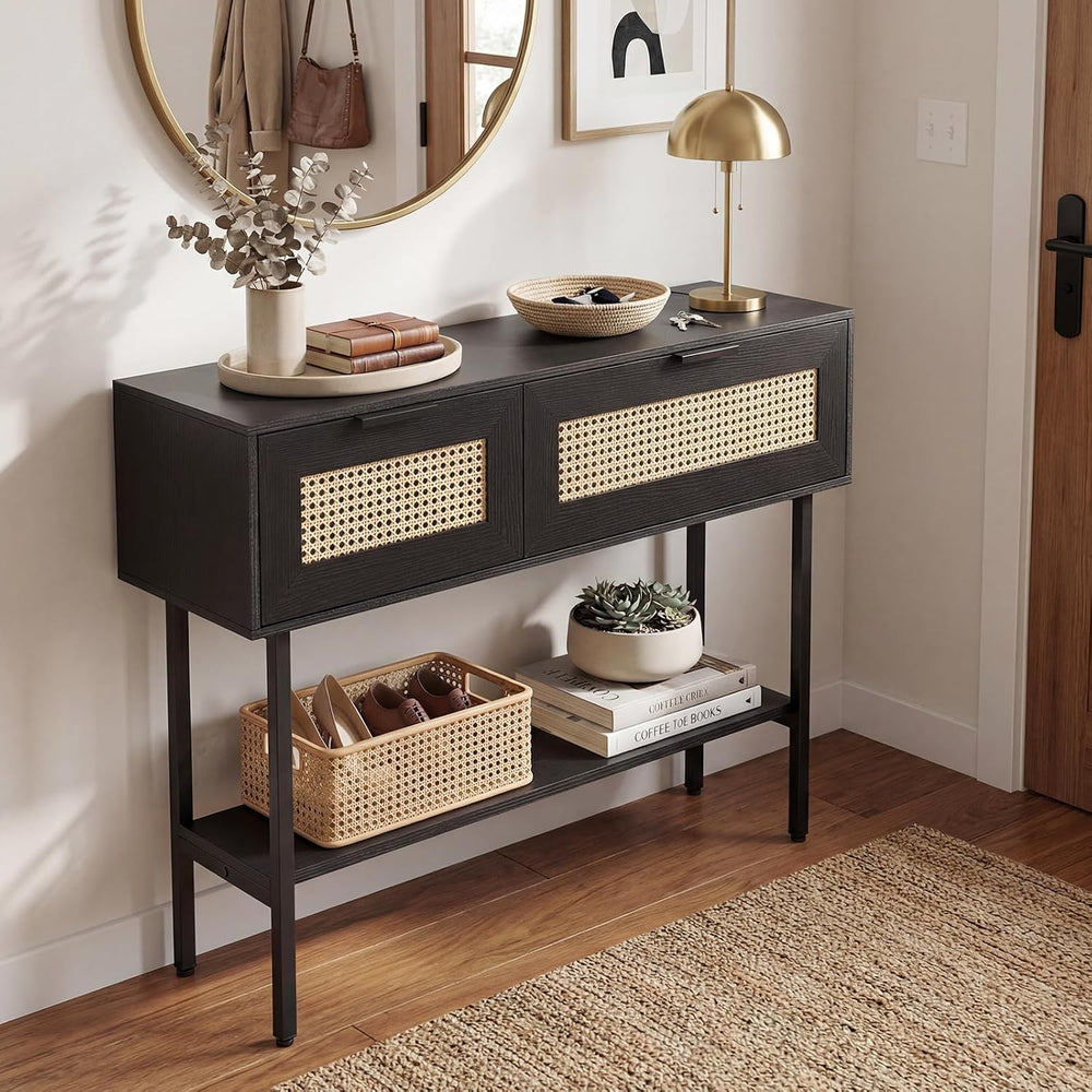Giantex Rattan Console Table with Storage, 40" Boho Entryway Table w/ 2 ...