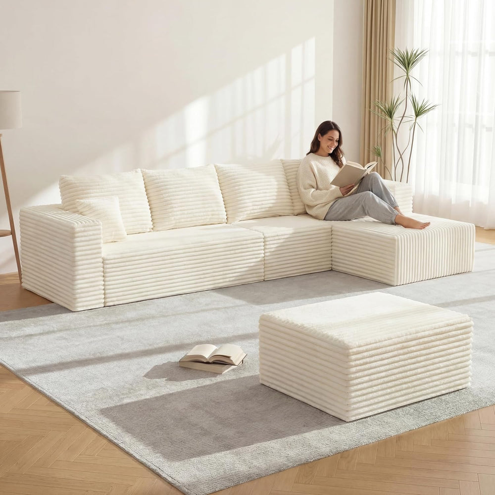 118" U-Shaped Modular Sectional Sofa Set,Soft Corduroy Cloud Couch with ...
