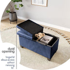 STORAGEBUD Storage Ottoman Bench with Bins, 30-in Storage Bench for Bedroom End of Bed, Folding Foot Rest Ottoman for Living Room Max 660lbs, Faux Leather Ottomans, Blue