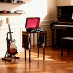 Acrylic Record Player Stand, with Vinyl Storage, Clear Acrylic Side Table, 18.1'' x 14.6'' x 26.1'' (Dark Brown)
