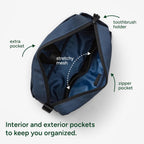 Halfday Sidecar Toiletry Bag | Travel Organizer for Men & Women with Waterproof Pouch, Mesh Pockets, Toothbrush Holder, Hanging Loop (Lightweight, Durable, Water-Resistant), Marine