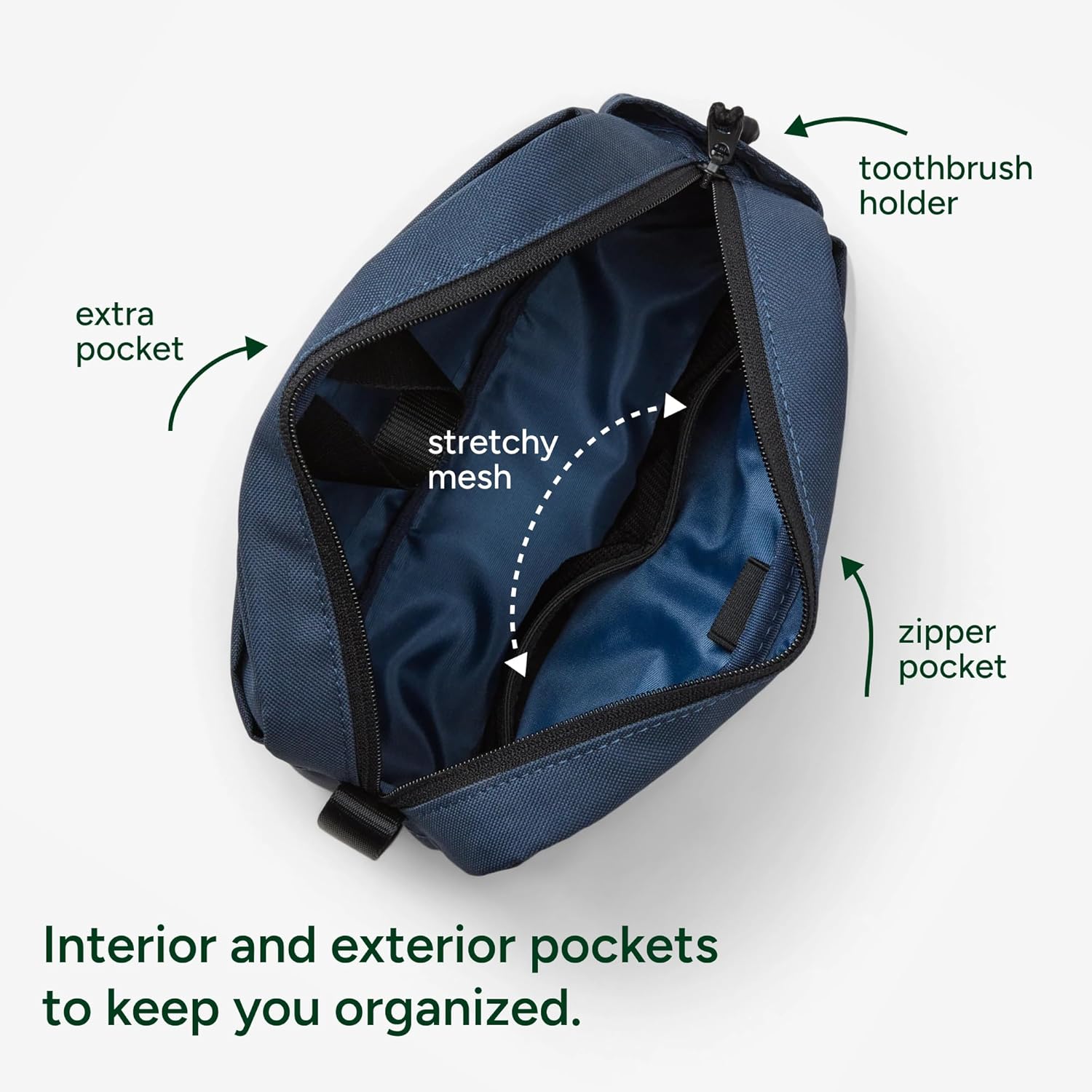Halfday Sidecar Toiletry Bag | Travel Organizer for Men & Women with Waterproof Pouch, Mesh Pockets, Toothbrush Holder, Hanging Loop (Lightweight, Durable, Water-Resistant), Marine