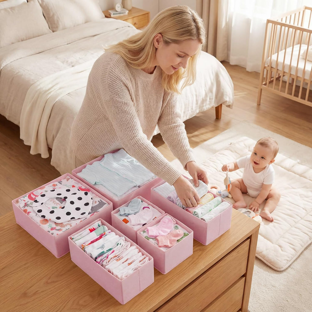 GRANNY SAYS Drawer Organizer Clothes, 12 Pack Dresser Organizer Bins for Nursery, Closet Organization and Storage Dividers for Clothing, Baby Clothes, Underwears, Pink