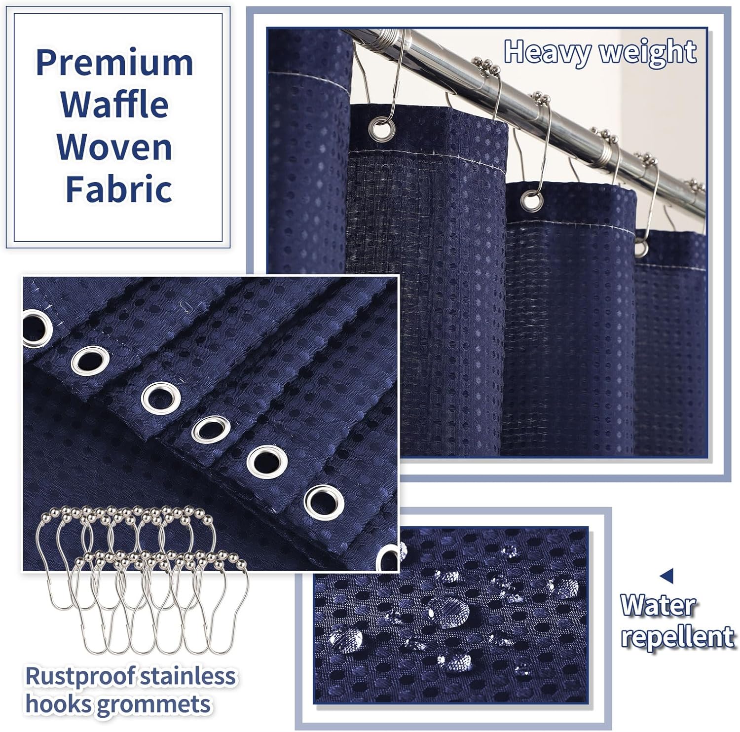 Bathroom Set with Shower Curtain and Rugs- 25PC Bathroom Accessory Set, Navy Blue Shower Curtain Set, Toilet Brush, Trash Can, Qtip Holder Dispenser & Soap Dispenser