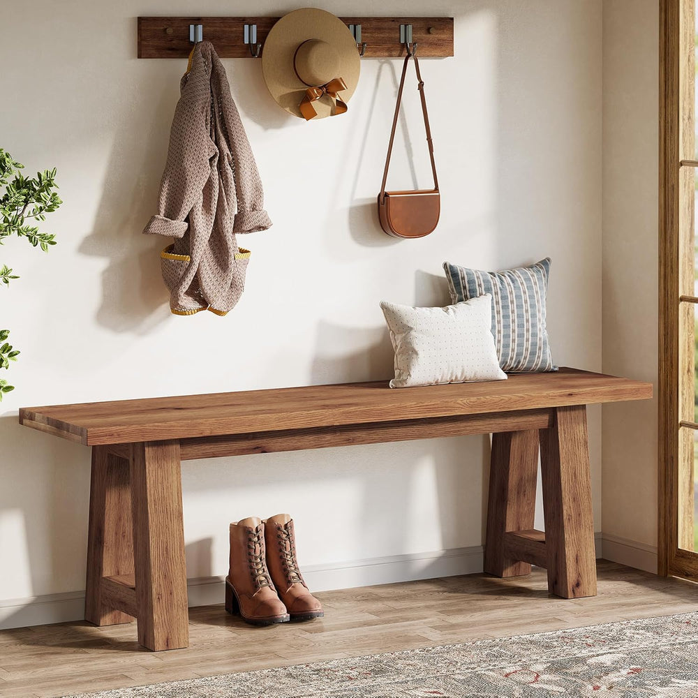 55" Solid Wood Entryway Bench, Farmhouse Long Wood Bench Dining Seat for...