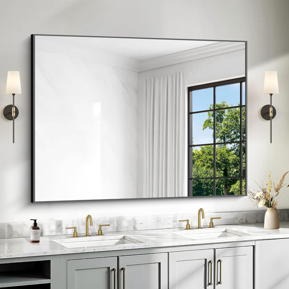 36x48 Inch Black Rectangle Mirrors for Wall, Large Bathroom Mirror for Over S...