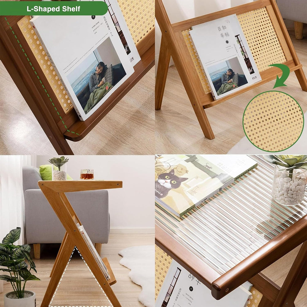 Z Shaped End Table, Wooden Coffee Tables with Storage,Boho Wooden End Table,S...