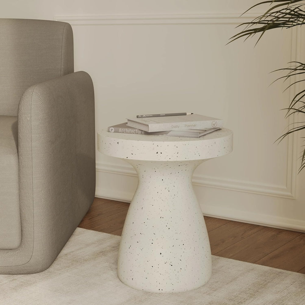 LeisureMod Wisp 16" Modern Wide Round Fiberstone Hourglass Design Side T...