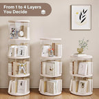 4 Tier Rotating Bookshelf, Small Corner Bookshelf for Small Space, 360 Display Floor Standing Bookcase, Plastic Narrow Book Organizer Shelf for Bedroom, Living Room, Round, White, Lazy Susan