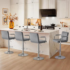Yaheetech Velvet Bar Stools Set of 4, Adjustable Barstools with Armrest, Counter Height Stool Chairs with Thickened Seat Cushion for Kitchen Island, Dark Grey