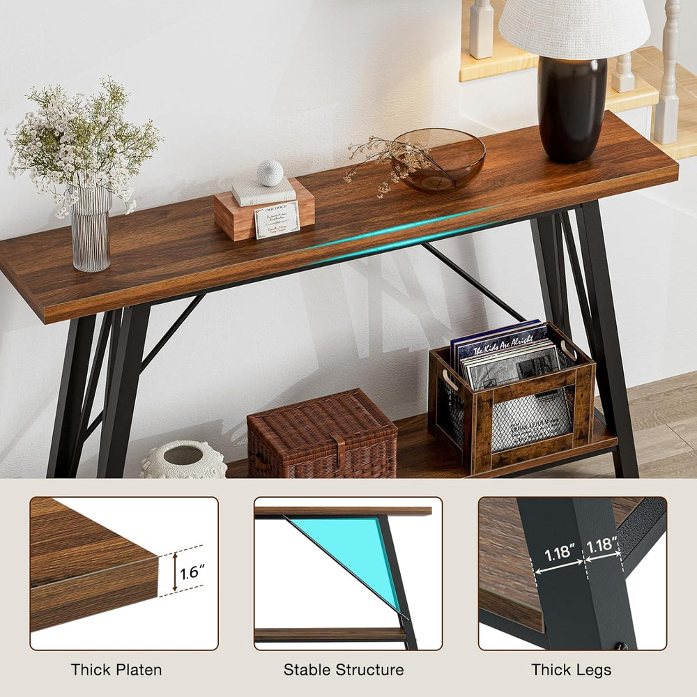 GAZHOME Console Table with Storage Shelf - Industrial Style Sofa Table Behind...