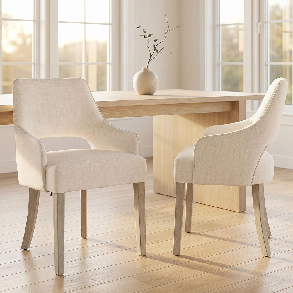 Dining Chairs Set of 2 Linen Upholstered Accent Kitchen Chair with Hollow Bac...