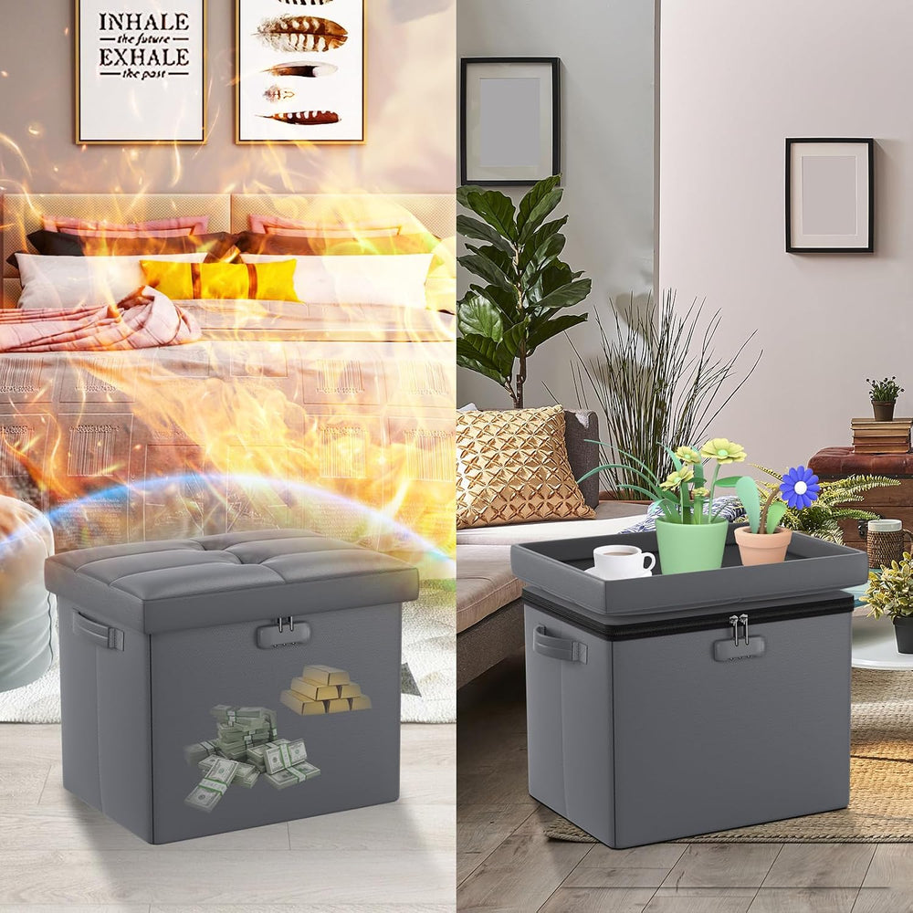 DocSafe Storage Ottoman with Lock,Fireproof Folding Ottoman Foot Rest Stool S...