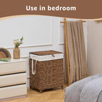 Laundry Hamper with Lid and Removable Liner Bag, Handwoven Natural Hyacinth Clothes Hamper with Heightened Feet, Wicker Laundry Basket for Clothes and Towels，Middle