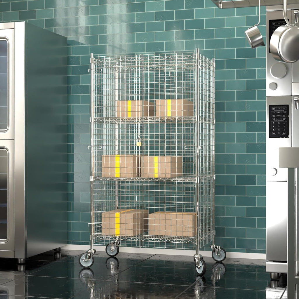 24"x36"x70" Metal Wire Chrome Security Heavy Duty Commercial NSF Certified Storage Unit | Mobile Wire Security Cage Kit