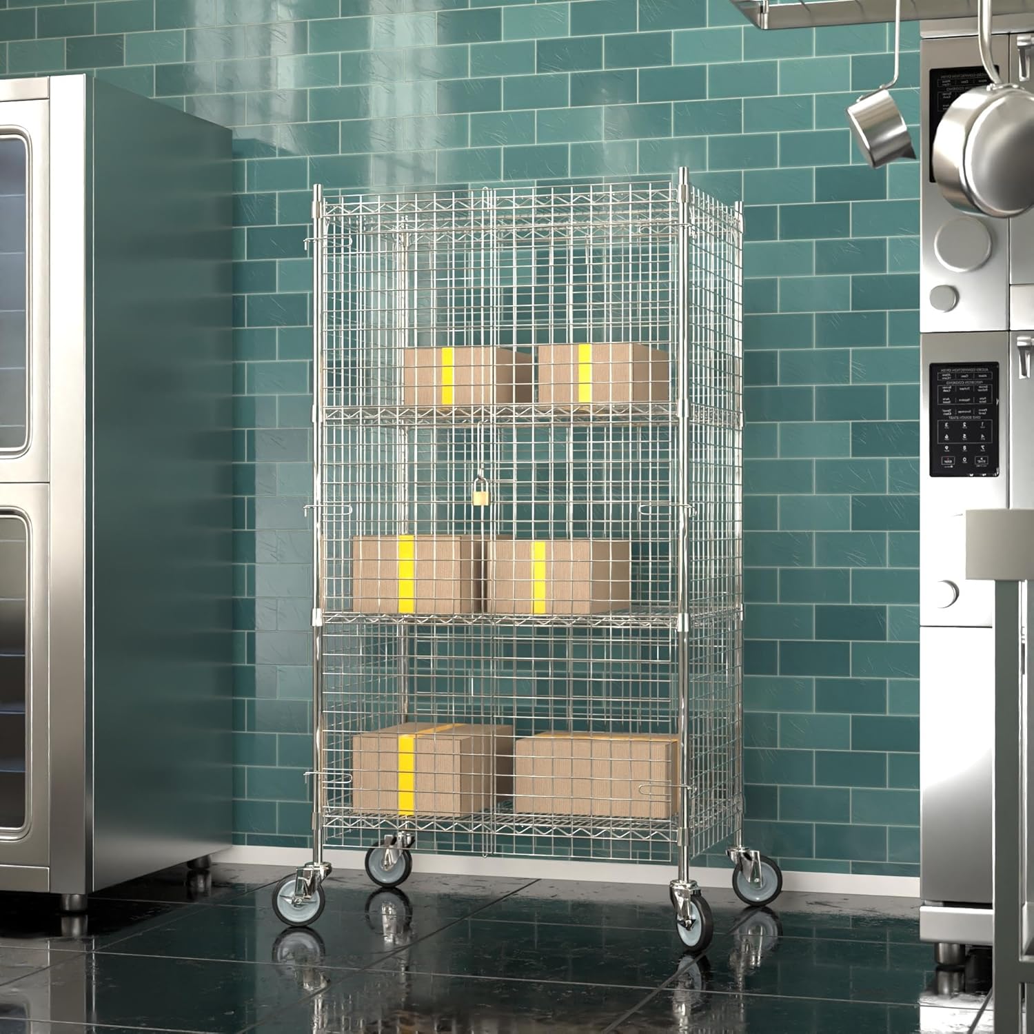 24"x36"x70" Metal Wire Chrome Security Heavy Duty Commercial NSF Certified Storage Unit | Mobile Wire Security Cage Kit