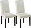 VECELO Upholstered Dining Chairs Set of 2, Modern Fabric and Solid Wood Legs & High Back for Kitchen/Living Room- Beige