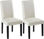 VECELO Upholstered Dining Chairs Set of 2, Modern Fabric and Solid Wood Legs & High Back for Kitchen/Living Room- Beige
